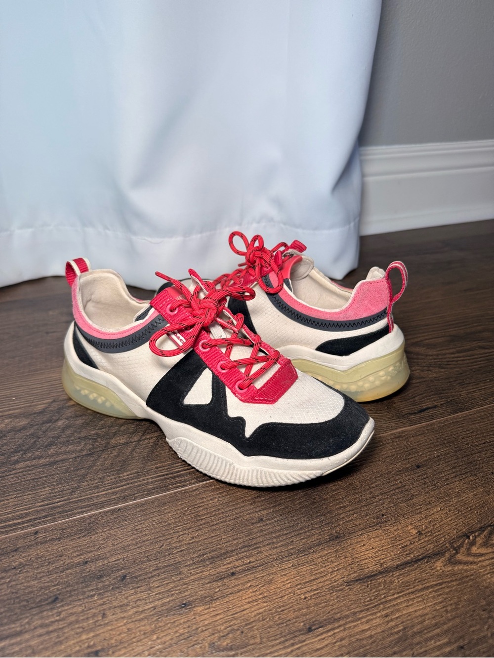 Coach Lace-Up Sneakers in Cream, Black & Hot Pink